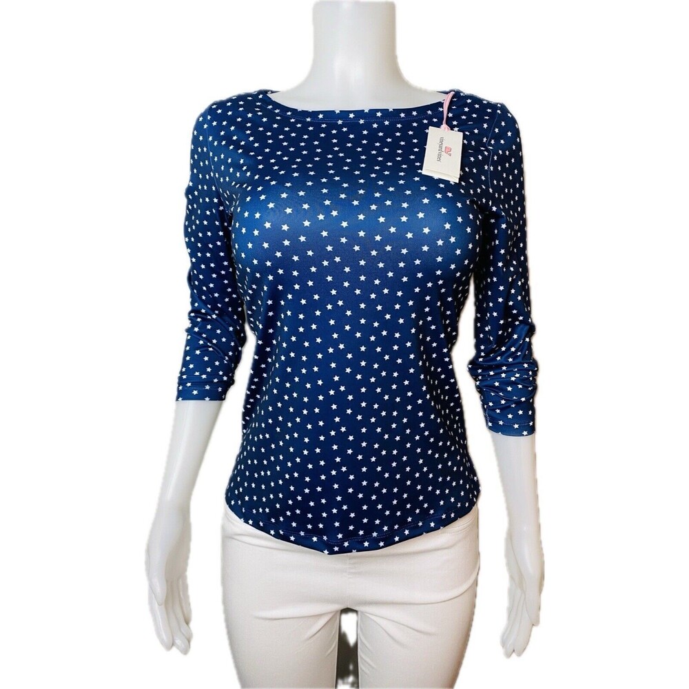 F. Vineyard Vines Top Size XS Multicolor Blue  Blouse 3/4 Sleeve NWT $85